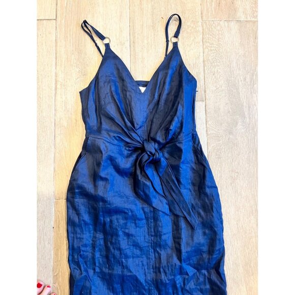 NWT REISS KAY TIE DETAIL NAVY  LINEN MIDI DRESS SIZE 2 - Picture 9 of 12